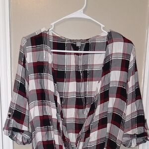 Plaid Wrap Top - Red, Black, and White
